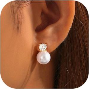 image:imageORAZIO Pearl Clip on Earrings for Women Danlge Fake Trendy Non Piercing Hypoallergenic Cute Pink Bow Clip on Earrings for Womengold plated round