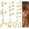 image:imageORAZIO 201816G Cartilage Earrings for Women Flat Back Earring Stacks Hypoallergenic Surgical Steel Flatback Stud Hoop Cartilage Earring Set Daith Conch Tragus Helix Piercing Jewelry Single PCStyle1Gold Plated