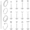 image:imageORAZIO 14K Gold Filled Nose Rings Studs Hoops for Women Men 20G 18G Hypoallergenic Surgical Steel Push in Threadless Flat Back Earrings CZ Helix Tragus Lip Cartilage Medusa Nostril Piercing JewelryCZ StyleSilver Plated