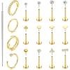 image:imageORAZIO 14K Gold Filled Nose Rings Studs Hoops for Women Men 20G 18G Hypoallergenic Surgical Steel Push in Threadless Flat Back Earrings CZ Helix Tragus Lip Cartilage Medusa Nostril Piercing JewelryCZ StyleGold Plated