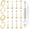image:imageORAZIO 14K Gold Filled Nose Rings Studs Hoops for Women Men 20G 18G Hypoallergenic Surgical Steel Push in Threadless Flat Back Earrings CZ Helix Tragus Lip Cartilage Medusa Nostril Piercing JewelryOpal StyleGold Plated