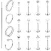 image:imageORAZIO 14K Gold Filled Nose Rings Studs Hoops for Women Men 20G 18G Hypoallergenic Surgical Steel Push in Threadless Flat Back Earrings CZ Helix Tragus Lip Cartilage Medusa Nostril Piercing JewelryCZ StyleSilver Plated