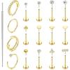 image:imageORAZIO 14K Gold Filled Nose Rings Studs Hoops for Women Men 20G 18G Hypoallergenic Surgical Steel Push in Threadless Flat Back Earrings CZ Helix Tragus Lip Cartilage Medusa Nostril Piercing JewelryCZ StyleGold Plated