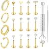 image:imageORAZIO 14K Gold Filled Nose Rings Studs Hoops for Women Men 20G 18G Hypoallergenic Surgical Steel Push in Threadless Flat Back Earrings CZ Helix Tragus Lip Cartilage Medusa Nostril Piercing JewelryOpal StyleGold Plated