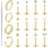 image:imageORAZIO 14K Gold Filled Nose Rings Studs Hoops for Women Men 20G 18G Hypoallergenic Surgical Steel Push in Threadless Flat Back Earrings CZ Helix Tragus Lip Cartilage Medusa Nostril Piercing JewelryCZ StyleGold Plated