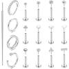 image:imageORAZIO 14K Gold Filled Nose Rings Studs Hoops for Women Men 20G 18G Hypoallergenic Surgical Steel Push in Threadless Flat Back Earrings CZ Helix Tragus Lip Cartilage Medusa Nostril Piercing JewelryCZ StyleSilver Plated