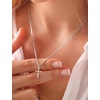 image:imageORAZIO Cross Necklace for Women 925 Sterling Silver or 18K Gold Plated Cross Necklaces Simple Box Chain Small Cross Pendant Choker Necklace Jewelry GiftsSilver PlatedBoxMedium