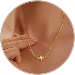 image:imageORAZIO Cross Necklace for Women 925 Sterling Silver or 18K Gold Plated Cross Necklaces Simple Box Chain Small Cross Pendant Choker Necklace Jewelry GiftsGold PlatedBoxSmall
