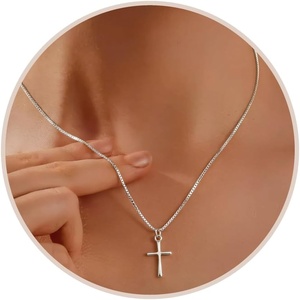 image:imageORAZIO Cross Necklace for Women 925 Sterling Silver or 18K Gold Plated Cross Necklaces Simple Box Chain Small Cross Pendant Choker Necklace Jewelry GiftsSilver PlatedBoxMedium