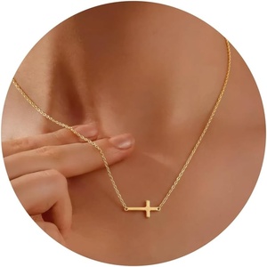image:imageORAZIO Cross Necklace for Women 925 Sterling Silver or 18K Gold Plated Cross Necklaces Simple Box Chain Small Cross Pendant Choker Necklace Jewelry GiftsGold PlatedLinkSmall