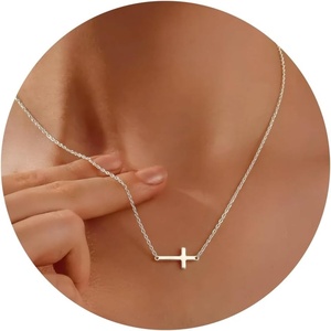 image:imageORAZIO Cross Necklace for Women 925 Sterling Silver or 18K Gold Plated Cross Necklaces Simple Box Chain Small Cross Pendant Choker Necklace Jewelry GiftsSilver PlatedLink Small