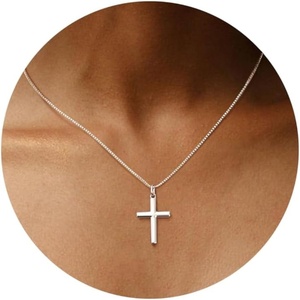 image:imageORAZIO Cross Necklace for Women 925 Sterling Silver or 18K Gold Plated Cross Necklaces Simple Box Chain Small Cross Pendant Choker Necklace Jewelry GiftsSilver PlatedBox Large