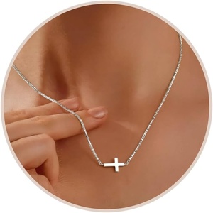 image:imageORAZIO Cross Necklace for Women 925 Sterling Silver or 18K Gold Plated Cross Necklaces Simple Box Chain Small Cross Pendant Choker Necklace Jewelry GiftsSilver PlatedBoxSmall