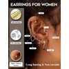 image:imageORAZIO 20G Helix Piercing Jewelry Flat Back Cartilage Earrings for Women Surgical Stainless Steel Hypoallergenic Hoop Stud Earrings Set Tragus Helix Piercing Jewelry for Sensitive Ears Single Pcgold plated earringsblack cz