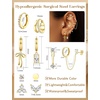 image:imageORAZIO Small Hoop Stud Earrings Stacks for Women 14K Gold Plated Silver Huggie Hoops Cartilage Hypoallergenic Chain Cute Dangle Earrings Set for Multiple Piercings Jewelry14K Gold Plated Earrings