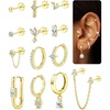 image:imageORAZIO 20G Helix Piercing Jewelry Flat Back Cartilage Earrings for Women Surgical Stainless Steel Hypoallergenic Hoop Stud Earrings Set Tragus Helix Piercing Jewelry for Sensitive Ears Single Pc14k gold earringswhite cz