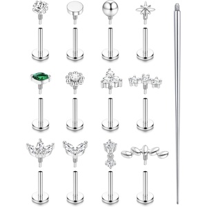image:imageORAZIO 18G 16G Hypoallergenic Flat Back Earrings Stud Earrings  316L Surgical Steel Internal Thread Stud Piercing Jewelry for TragusHelixConchMedusaLipLabret  Helix Tragus Cartilage Earrings for WomenSilver Plated