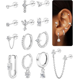 image:imageORAZIO 20G Helix Piercing Jewelry Flat Back Cartilage Earrings for Women Surgical Stainless Steel Hypoallergenic Hoop Stud Earrings Set Tragus Helix Piercing Jewelry for Sensitive Ears Single Pcwhite gold earringswhite cz