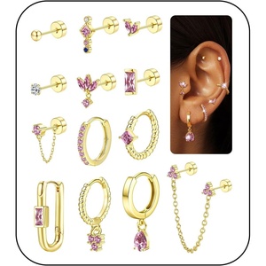 image:imageORAZIO 20G Helix Piercing Jewelry Flat Back Cartilage Earrings for Women Surgical Stainless Steel Hypoallergenic Hoop Stud Earrings Set Tragus Helix Piercing Jewelry for Sensitive Ears Single Pcgold helix piercing jewelrypink cz