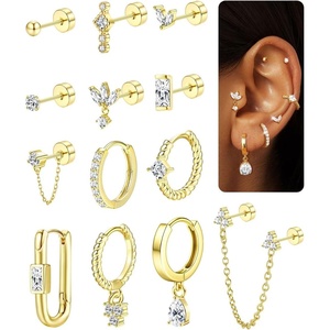 image:imageORAZIO 20G Helix Piercing Jewelry Flat Back Cartilage Earrings for Women Surgical Stainless Steel Hypoallergenic Hoop Stud Earrings Set Tragus Helix Piercing Jewelry for Sensitive Ears Single Pc14k gold earringswhite cz