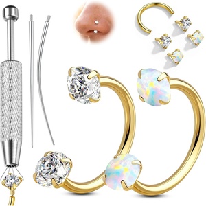 image:imageORAZIO 18G Horseshoe Nose Rings for Women Men Double Gem Horse Shoe Nose Ring Hoops Surgical Steel Silver Gold Cartilage Helix Tragus Daith Earrings Labret Lip Piercing Jewelry Cute Small Septum RingsGoldOpal