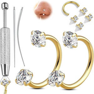 image:imageORAZIO 18G Horseshoe Nose Rings for Women Men Double Gem Horse Shoe Nose Ring Hoops Surgical Steel Silver Gold Cartilage Helix Tragus Daith Earrings Labret Lip Piercing Jewelry Cute Small Septum RingsGoldWhite CZ