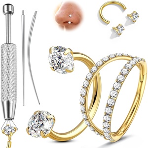 image:imageORAZIO 18G Horseshoe Nose Rings for Women Men Double Gem Horse Shoe Nose Ring Hoops Surgical Steel Silver Gold Cartilage Helix Tragus Daith Earrings Labret Lip Piercing Jewelry Cute Small Septum RingsGoldDouble CZ Hoop