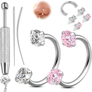 image:imageORAZIO 18G Horseshoe Nose Rings for Women Men Double Gem Horse Shoe Nose Ring Hoops Surgical Steel Silver Gold Cartilage Helix Tragus Daith Earrings Labret Lip Piercing Jewelry Cute Small Septum RingsSilverPink CZ