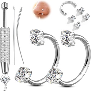 image:imageORAZIO 18G Horseshoe Nose Rings for Women Men Double Gem Horse Shoe Nose Ring Hoops Surgical Steel Silver Gold Cartilage Helix Tragus Daith Earrings Labret Lip Piercing Jewelry Cute Small Septum RingsSilverWhite CZ