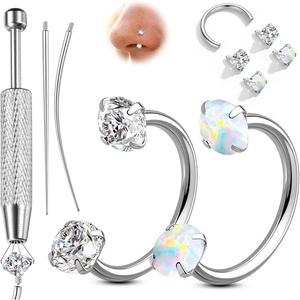 image:imageORAZIO 18G Horseshoe Nose Rings for Women Men Double Gem Horse Shoe Nose Ring Hoops Surgical Steel Silver Gold Cartilage Helix Tragus Daith Earrings Labret Lip Piercing Jewelry Cute Small Septum RingsSilverOpal