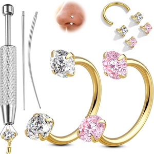 image:imageORAZIO 18G Horseshoe Nose Rings for Women Men Double Gem Horse Shoe Nose Ring Hoops Surgical Steel Silver Gold Cartilage Helix Tragus Daith Earrings Labret Lip Piercing Jewelry Cute Small Septum RingsGoldPink CZ