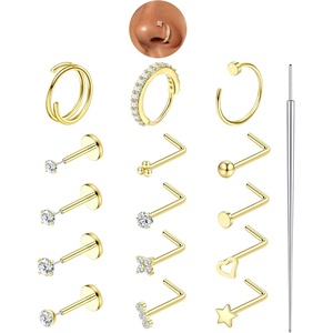 image:imageORAZIO Nose Rings for Women 14K Gold Filled Hypoallergenic Surgical Stainless Steel Nose Ring Studs Hoops CZ LShaped Threadless Flat Back Stud Nose Lip Medusa Piercing Jewelry for Women Men 20G 18GStyle1Gold Plated