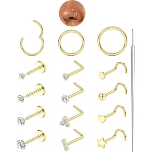 image:imageORAZIO Nose Rings for Women 14K Gold Filled Hypoallergenic Surgical Stainless Steel Nose Ring Studs Hoops CZ LShaped Threadless Flat Back Stud Nose Lip Medusa Piercing Jewelry for Women Men 20G 18GStyle2Gold Plated