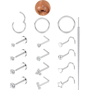 image:imageORAZIO Nose Rings for Women 14K Gold Filled Hypoallergenic Surgical Stainless Steel Nose Ring Studs Hoops CZ LShaped Threadless Flat Back Stud Nose Lip Medusa Piercing Jewelry for Women Men 20G 18GStyle2Silver Plated