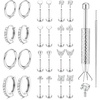 image:imageORAZIO 16G18G20G Flat Back Earrings for Women Threadless 316L Surgical Steel Stud Hoop Earrings Push in Nose Studs Hypoallergenic Cartilage Earring Stacks Labret Helix Tragus Conch Piercing JewelrySilver Plated