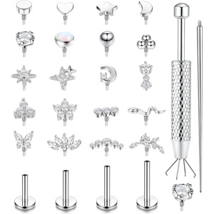 image:imageFlat Back Stud Earrings for Women Hypoallergenic Surgical Steel Internal Thread CZ Stud Piercing Jewelry for Tragus Helix Conch Cartilage 14K GoldSilver Plated Nose Lip Labret Medusa Piercing 16G 18GSilver Plated