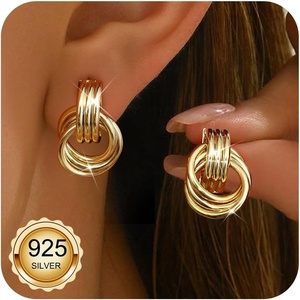 image:imageORAZIO 14K Gold Plated 925 Sterling Silver Posts Knot Statement Earrings for Women Hypoallergenic Trendy Chunky Drop Dangle Earrings Lightweight Fashoin Accessories Gold Jewelry Gifts for WomensGold Statement Earrings