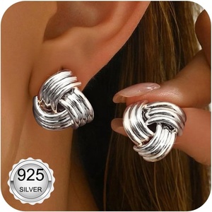 image:imageORAZIO 14K Gold Plated 925 Sterling Silver Posts Knot Statement Earrings for Women Hypoallergenic Trendy Chunky Drop Dangle Earrings Lightweight Fashoin Accessories Gold Jewelry Gifts for WomensSilver Knot Earrings