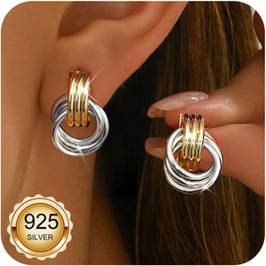 image:imageORAZIO 14K Gold Plated 925 Sterling Silver Posts Knot Statement Earrings for Women Hypoallergenic Trendy Chunky Drop Dangle Earrings Lightweight Fashoin Accessories Gold Jewelry Gifts for WomensGold and Silver Statement Earrings