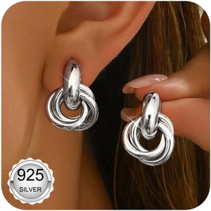 image:imageORAZIO 14K Gold Plated 925 Sterling Silver Posts Knot Statement Earrings for Women Hypoallergenic Trendy Chunky Drop Dangle Earrings Lightweight Fashoin Accessories Gold Jewelry Gifts for WomensSilver Chunky Earrings