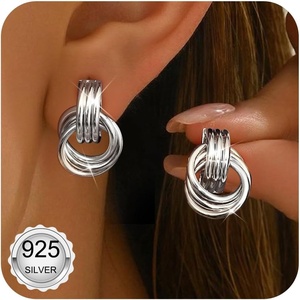 image:imageORAZIO 14K Gold Plated 925 Sterling Silver Posts Knot Statement Earrings for Women Hypoallergenic Trendy Chunky Drop Dangle Earrings Lightweight Fashoin Accessories Gold Jewelry Gifts for WomensSilver Statement Earrings
