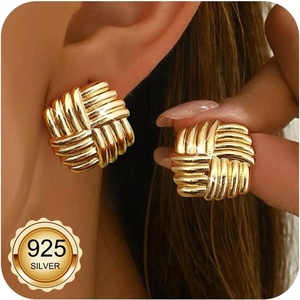 image:imageORAZIO 14K Gold Plated 925 Sterling Silver Posts Knot Statement Earrings for Women Hypoallergenic Trendy Chunky Drop Dangle Earrings Lightweight Fashoin Accessories Gold Jewelry Gifts for WomensGold Stud Earrings