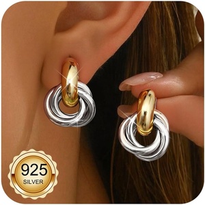 image:imageORAZIO 14K Gold Plated 925 Sterling Silver Posts Knot Statement Earrings for Women Hypoallergenic Trendy Chunky Drop Dangle Earrings Lightweight Fashoin Accessories Gold Jewelry Gifts for WomensGold and Silver Chunky Earrings