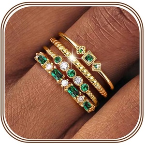 image:imageORAZIO 14K Gold Plated Stackable Rings for Women Non Tarnish Dainty Cubic Zirconia Wedding Engagement Bands Ring Set Minimalist Trendy Statement Anniversary Promise Thumb Stacking Rings Size 610Green CZGold Tone