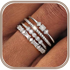image:imageORAZIO 14K Gold Plated Stackable Rings for Women Non Tarnish Dainty Cubic Zirconia Wedding Engagement Bands Ring Set Minimalist Trendy Statement Anniversary Promise Thumb Stacking Rings Size 610White CZSilver Tone