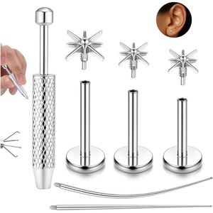 image:imageORAZIO 1618G Flat Back Earrings for Women Hypoallergenic Surgical Steel 14K Gold Silver Plated Internal Thread Stud Piercing Jewelry for Helix Tragus Cartilage Conch Nose Lip Labret Medusa PiercingSilver PlatedStar