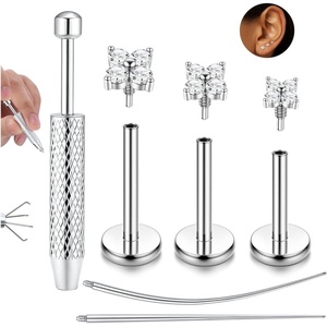 image:imageORAZIO 1618G Flat Back Earrings for Women Hypoallergenic Surgical Steel 14K Gold Silver Plated Internal Thread Stud Piercing Jewelry for Helix Tragus Cartilage Conch Nose Lip Labret Medusa PiercingSilver PlatedFlower