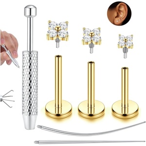 image:imageORAZIO 1618G Flat Back Earrings for Women Hypoallergenic Surgical Steel 14K Gold Silver Plated Internal Thread Stud Piercing Jewelry for Helix Tragus Cartilage Conch Nose Lip Labret Medusa Piercing14K Gold PlatedFlower