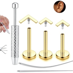 image:imageORAZIO 1618G Flat Back Earrings for Women Hypoallergenic Surgical Steel 14K Gold Silver Plated Internal Thread Stud Piercing Jewelry for Helix Tragus Cartilage Conch Nose Lip Labret Medusa Piercing14K Gold PlatedTriangle