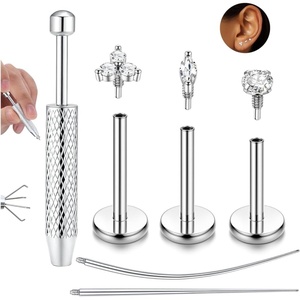 image:imageORAZIO 1618G Flat Back Earrings for Women Hypoallergenic Surgical Steel 14K Gold Silver Plated Internal Thread Stud Piercing Jewelry for Helix Tragus Cartilage Conch Nose Lip Labret Medusa PiercingSilver PlatedMix